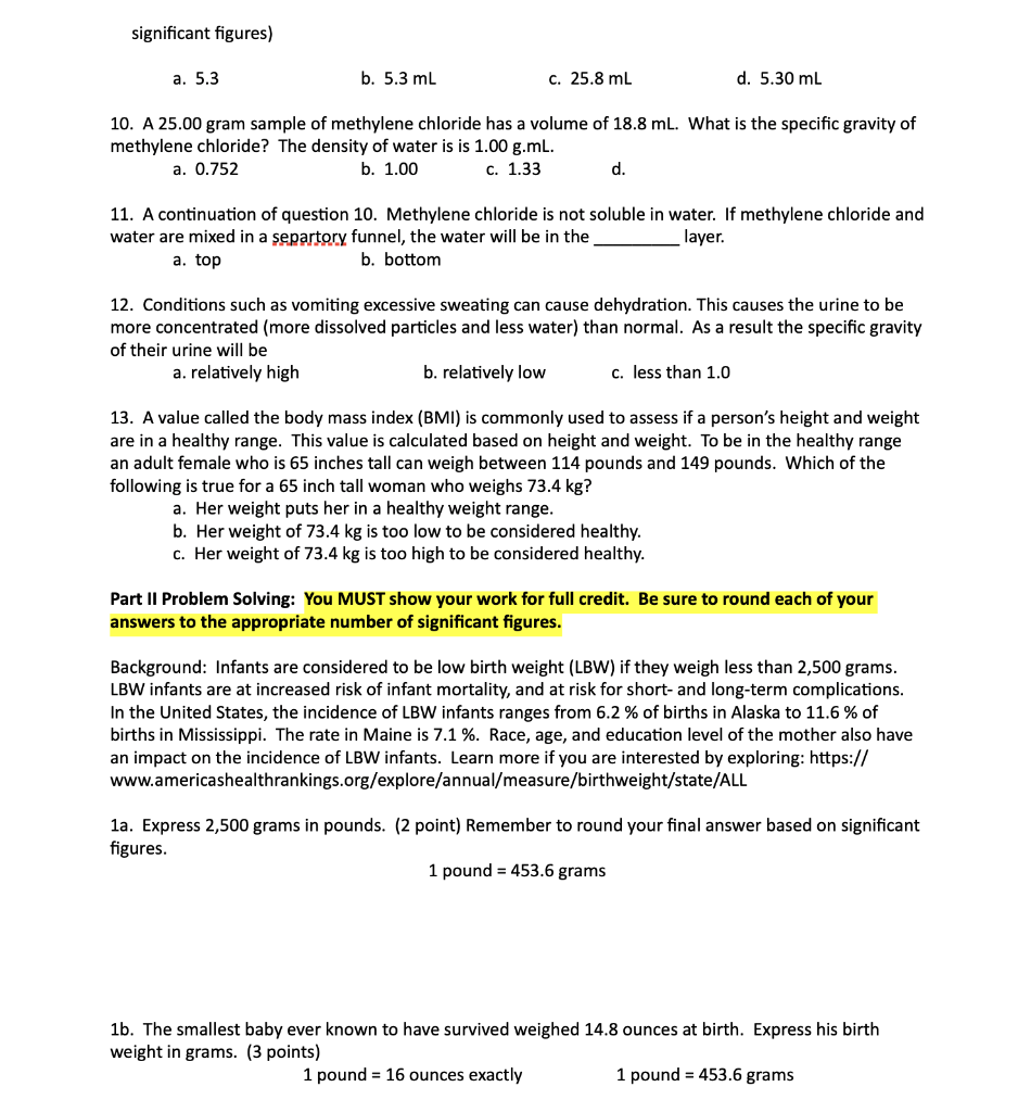 Solved significant figures a. 5.3 b. 5.3 mL c. 25.8 ml d. Chegg