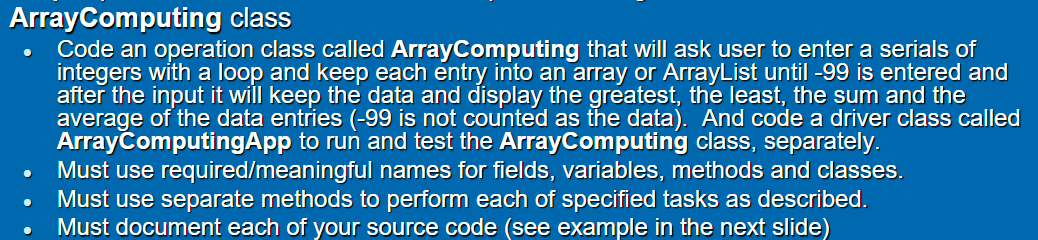 Solved . ArrayComputing class Code an operation class called | Chegg.com
