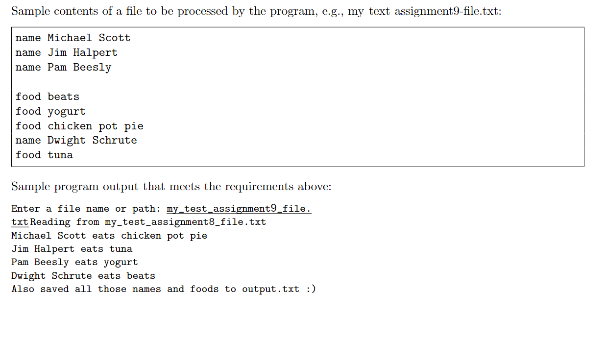 Solved Example of what the textfile should look like and | Chegg.com