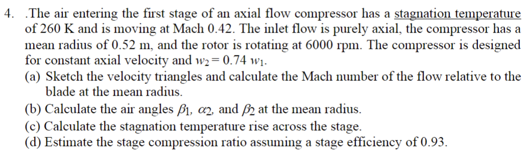 Solved 4. The air entering the first stage of an axial flow | Chegg.com