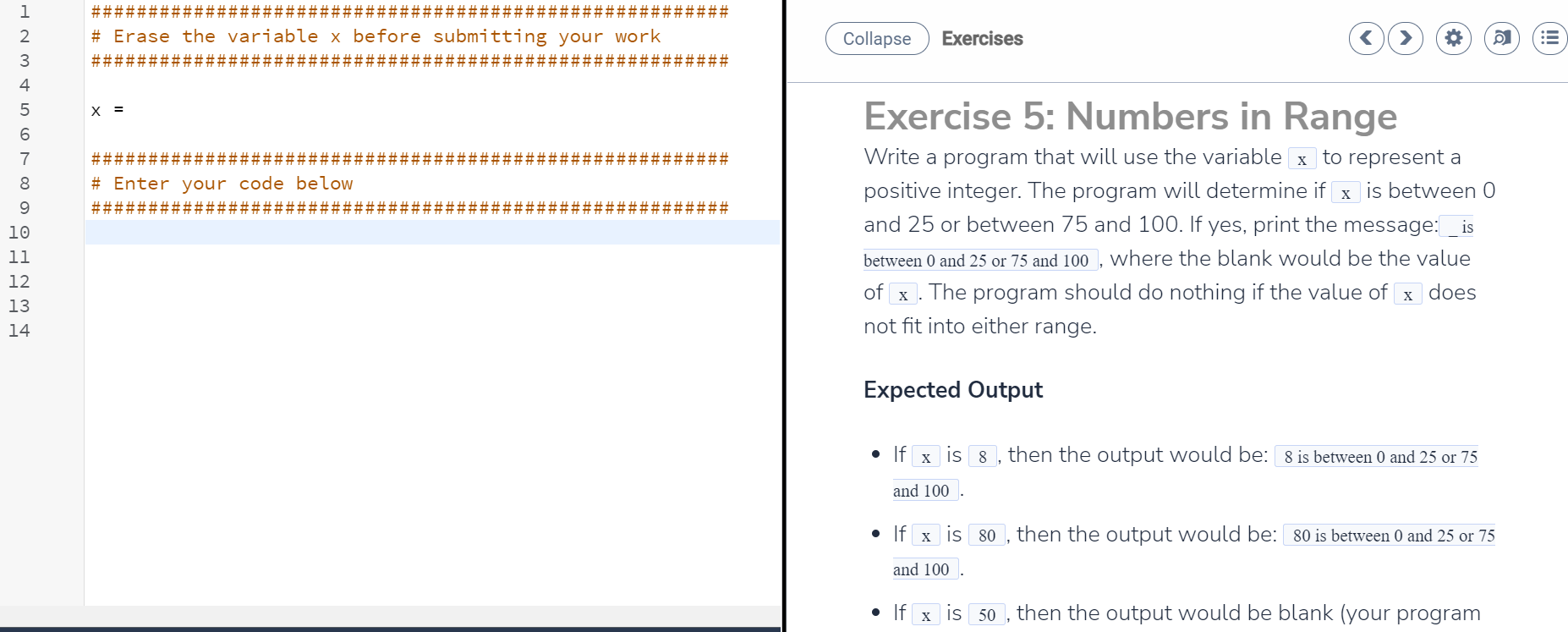 Solved This is for Python Exercise 5: Numbers in Range Write | Chegg.com