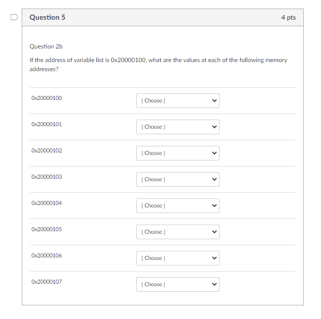 Solved U Question 2 Pointers and Memory Given the following | Chegg.com