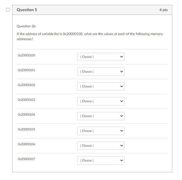 Solved U Question 2 Pointers And Memory Given The Following | Chegg.com