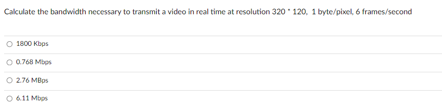 Solved Calculate the bandwidth necessary to transmit a video | Chegg.com