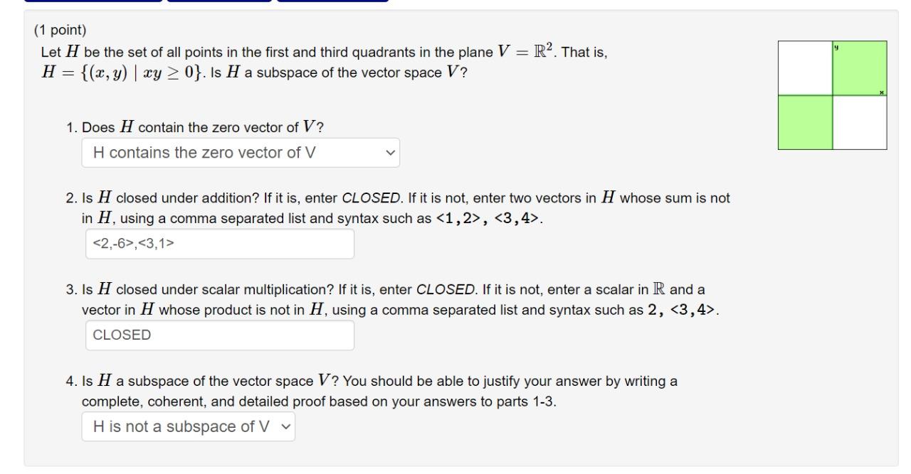 Solved Let H be the set of all points in the first and third
