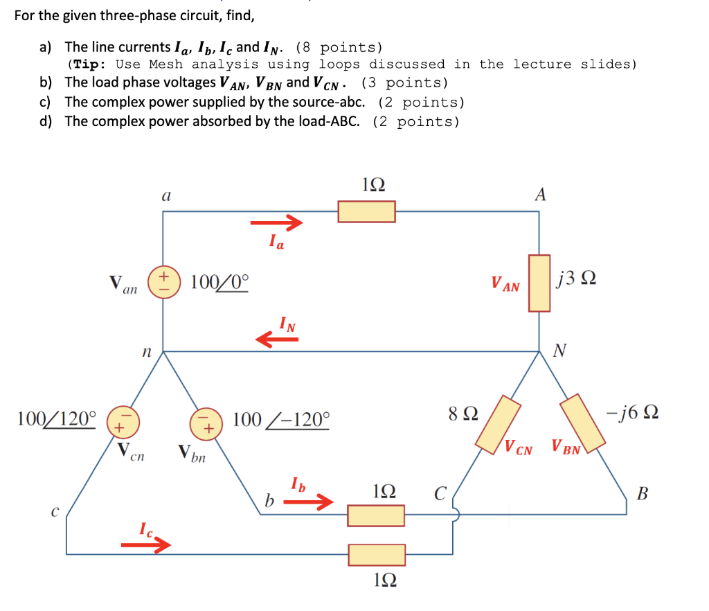 Solved For The Given Three-phase Circuit, Find, A) The Line | Chegg.com