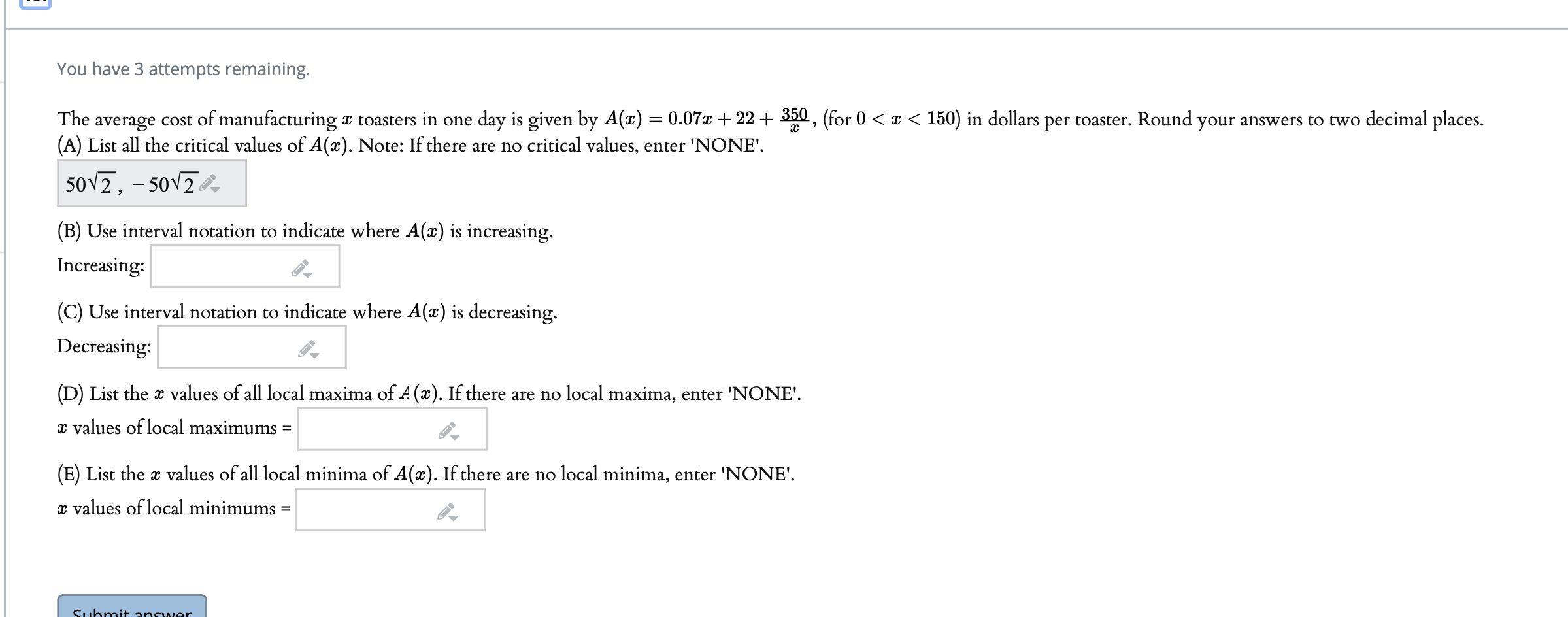 Solved You have 3 attempts remaining. The average cost of