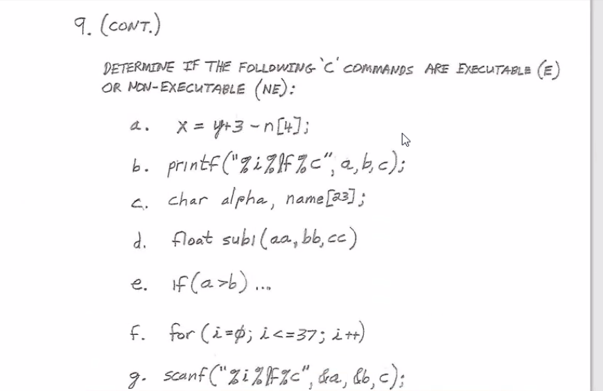 Solved 9. (CONT.) DETERMINE IF THE FOLLOWING 'C' COMMANDS | Chegg.com