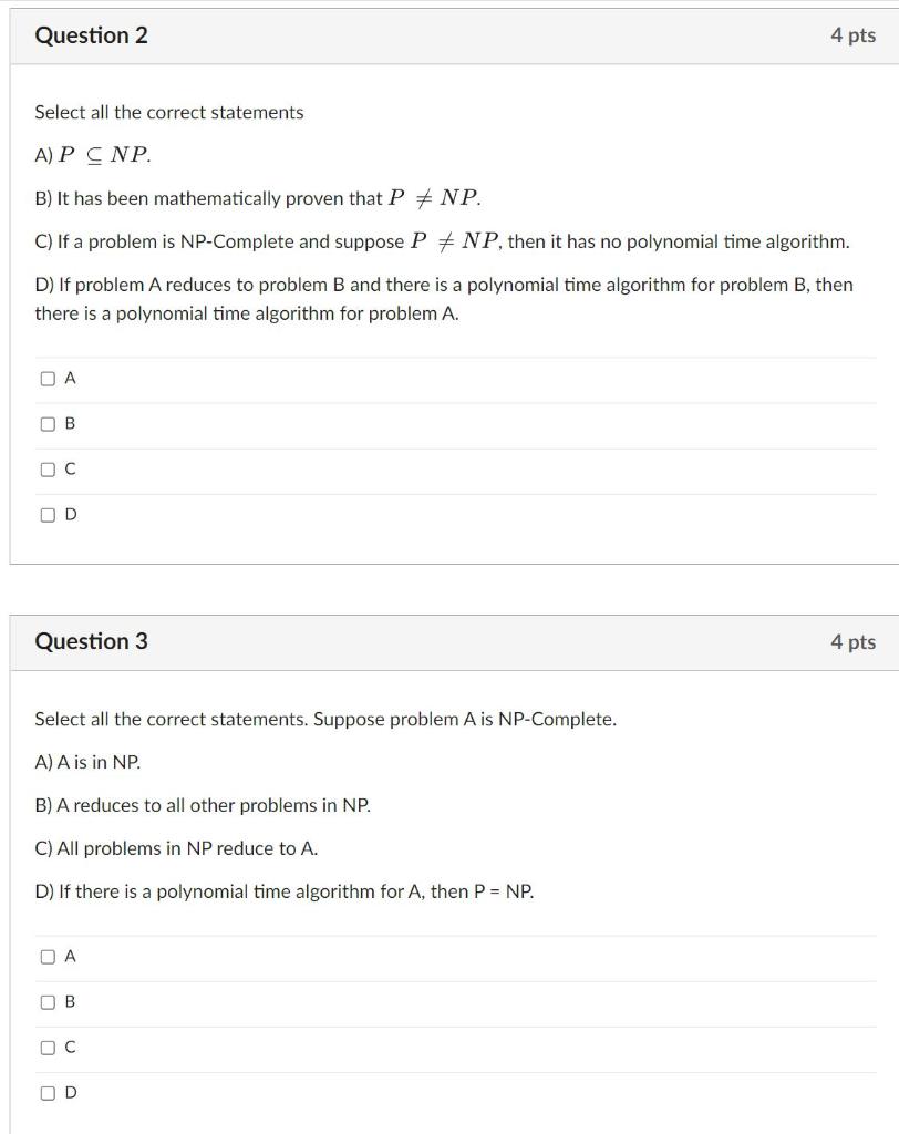Solved Question 2 4 pts Select all the correct statements A) | Chegg.com