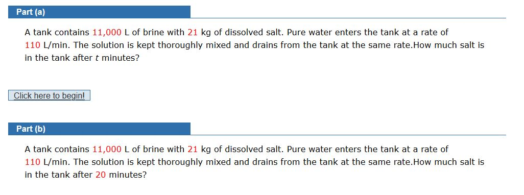 Solved Part (a) A tank contains 11,000 L of brine with 21 kg | Chegg.com