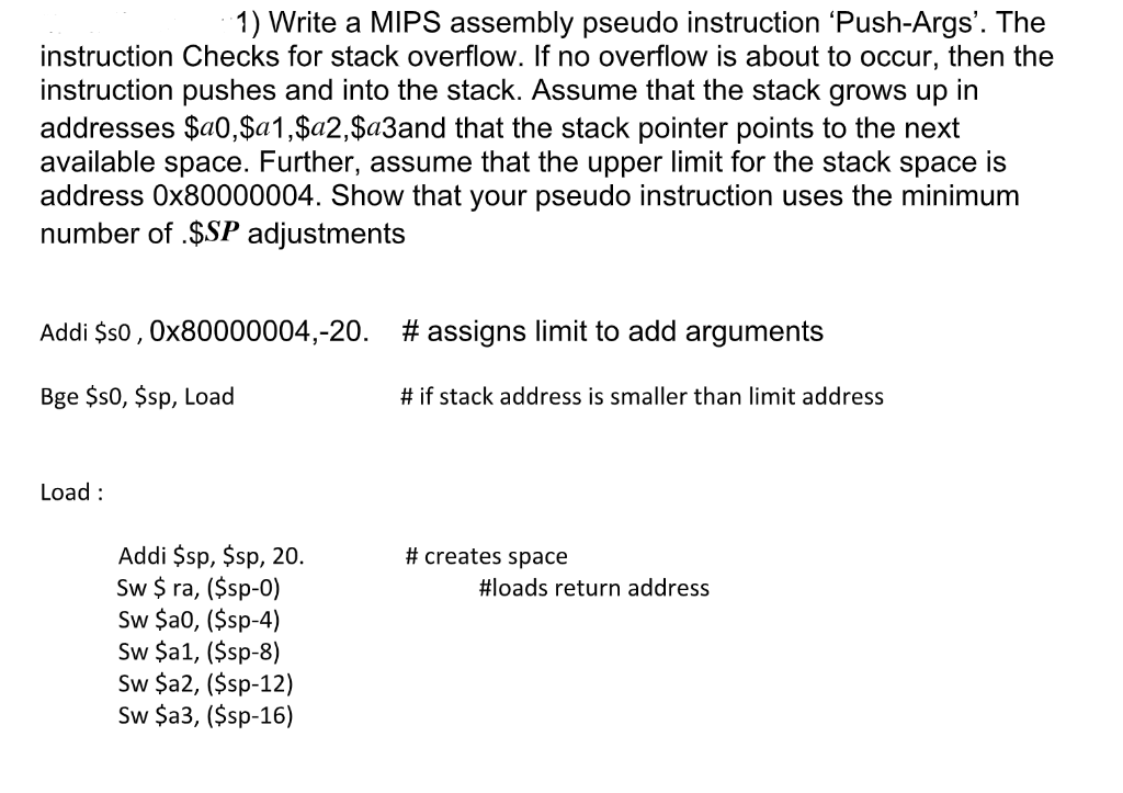 Solved 1) Write a MIPS assembly pseudo instruction