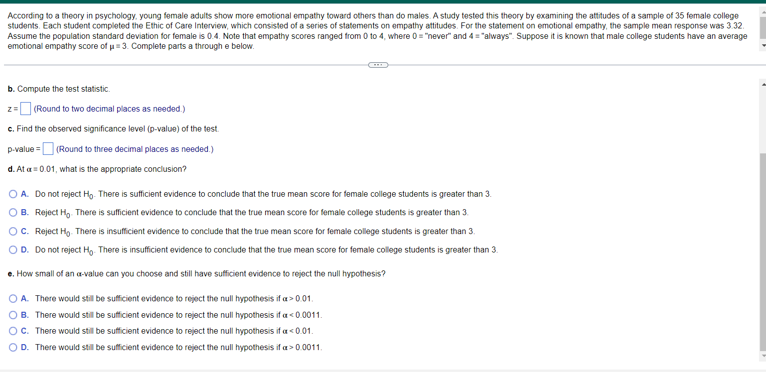 Solved emotional empathy score of μ=3. Complete parts a | Chegg.com