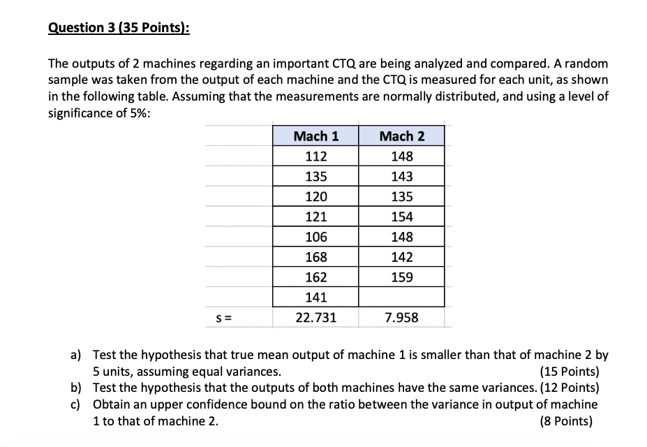 Solved Question 3735 Points): The outputs of 2 machines | Chegg.com