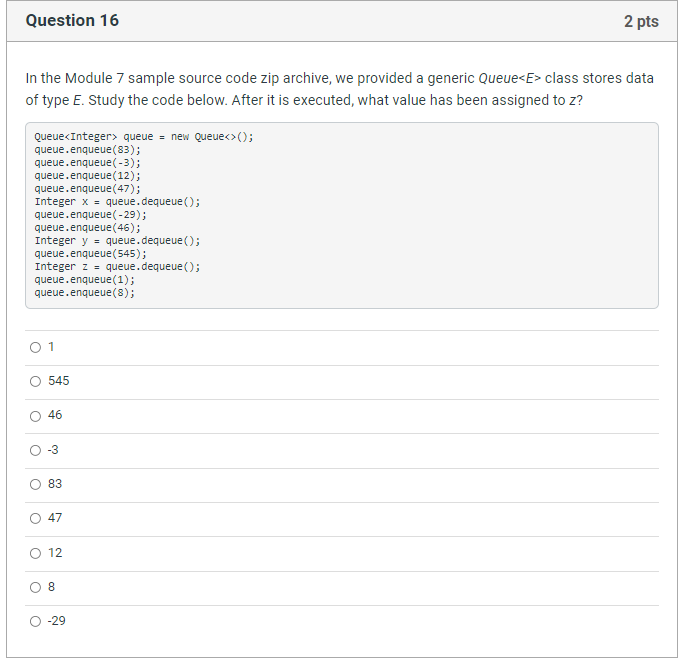 Solved Question 16 2 pts In the Module 7 sample source code | Chegg.com