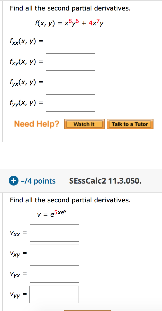 Solved Find All The Second Partial Derivatives F X Y