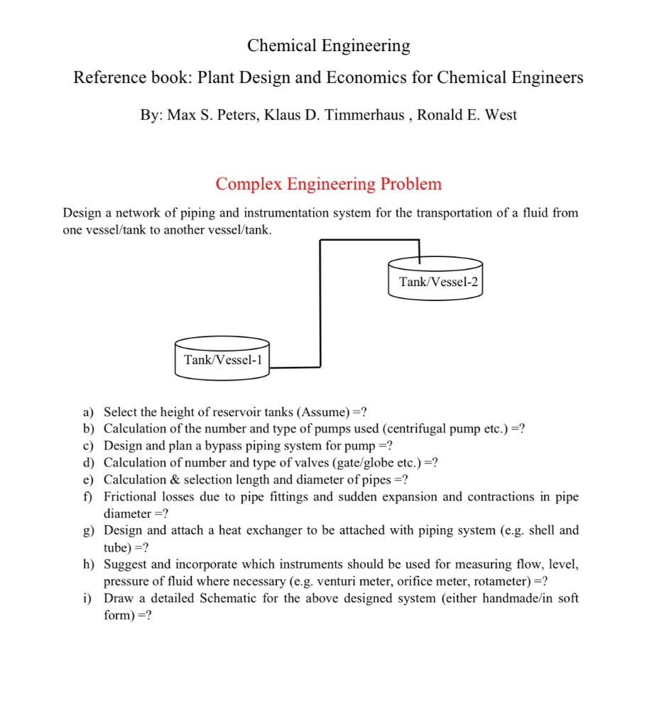 Chemical Engineering
Reference book: Plant Design and Economics for Chemical Engineers
By: Max S. Peters, Klaus D. Timmerhaus