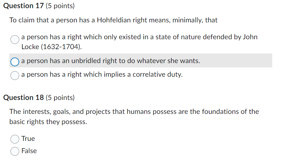 Solved To claim that a person has a Hohfeldian right means, | Chegg.com
