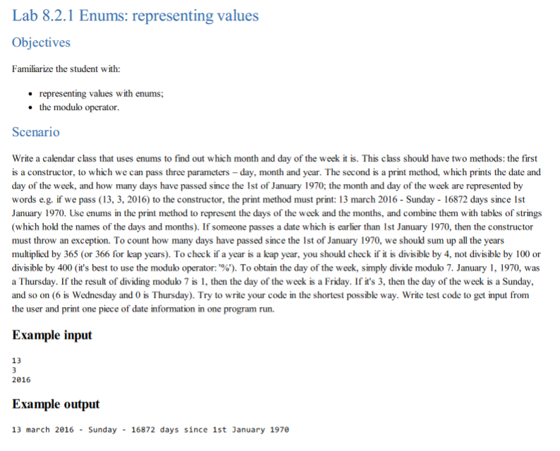 Solved Lab 8.2.1 Enums: representing values Objectives | Chegg.com