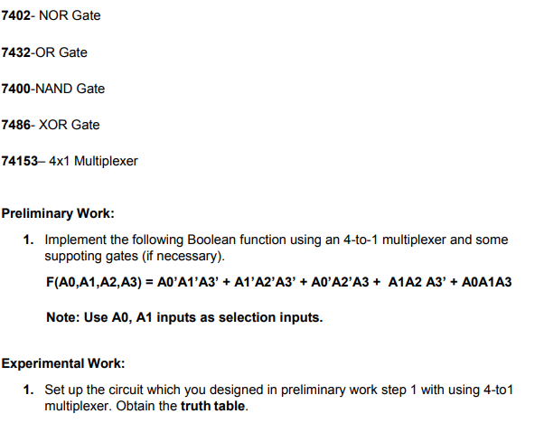 Solved 7402-NOR Gate 7432-OR Gate 7400-NAND Gate 7486-XOR | Chegg.com