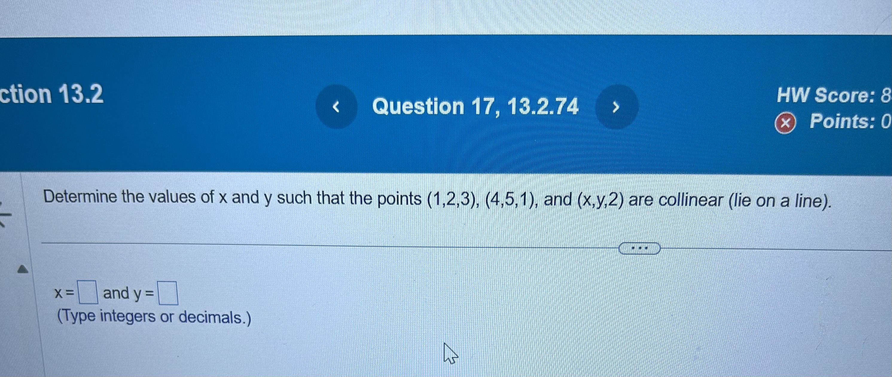 Solved Determine the values of x and y such that the points | Chegg.com
