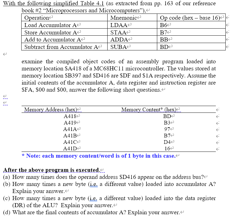 Solved With the following simplified Table 4.1 (as extracted | Chegg.com