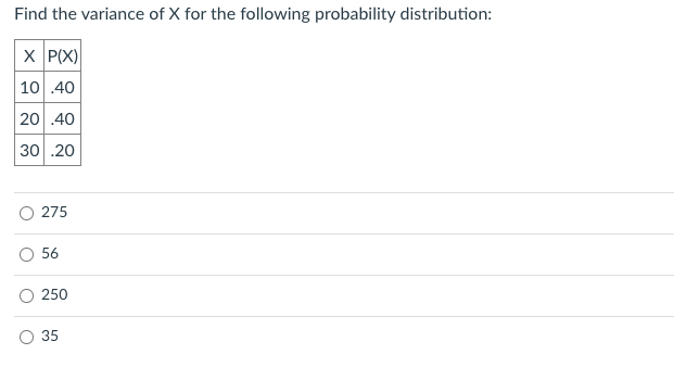 Solved Find the variance of X for the following probability | Chegg.com