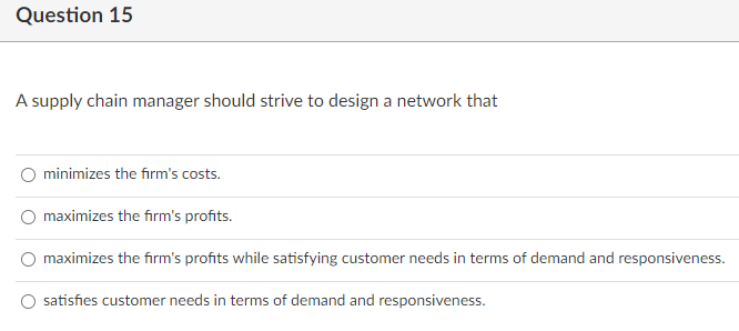 Solved Question 15 A Supply Chain Manager Should Strive To | Chegg.com