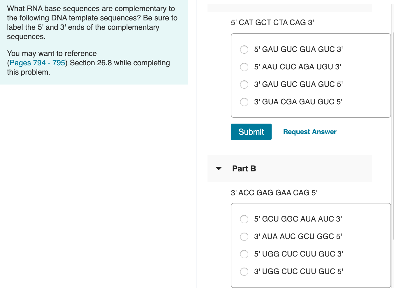 Solved What RNA base sequences are complementary to the | Chegg.com