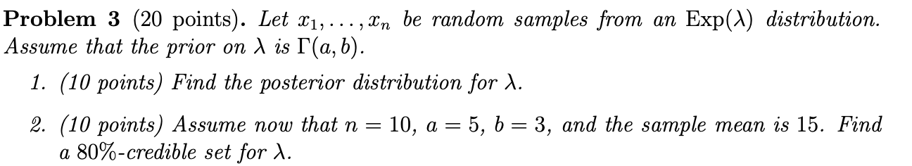 Solved Problem 3 (20 points). Let x1,…,xn be random samples | Chegg.com