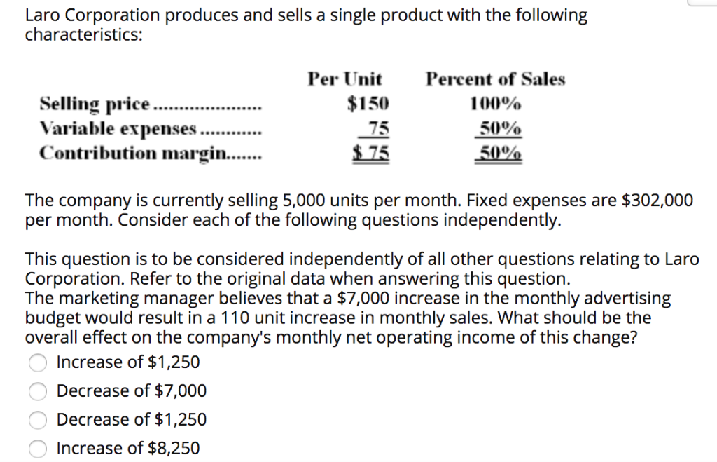 Solved Laro Corporation produces and sells a single product | Chegg.com