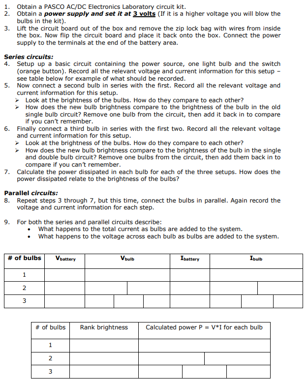 Solved 1. Obtain a PASCO AC/DC Electronics Laboratory | Chegg.com