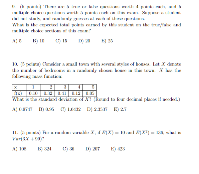 Solved 9. (5 points) There are 5 true or false questions | Chegg.com