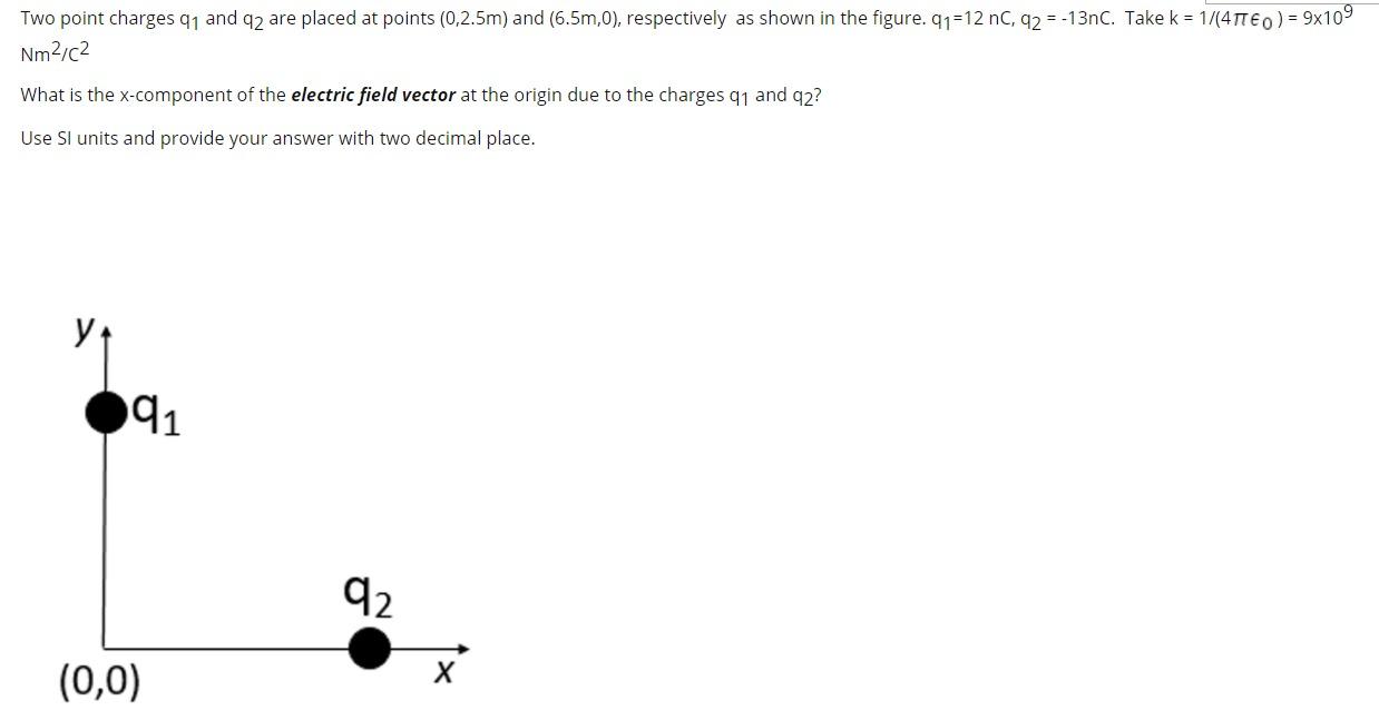 Solved Two point charges 91 and 42 are placed at points | Chegg.com