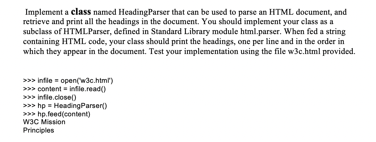 Solved Implement a class named HeadingParser that can be | Chegg.com