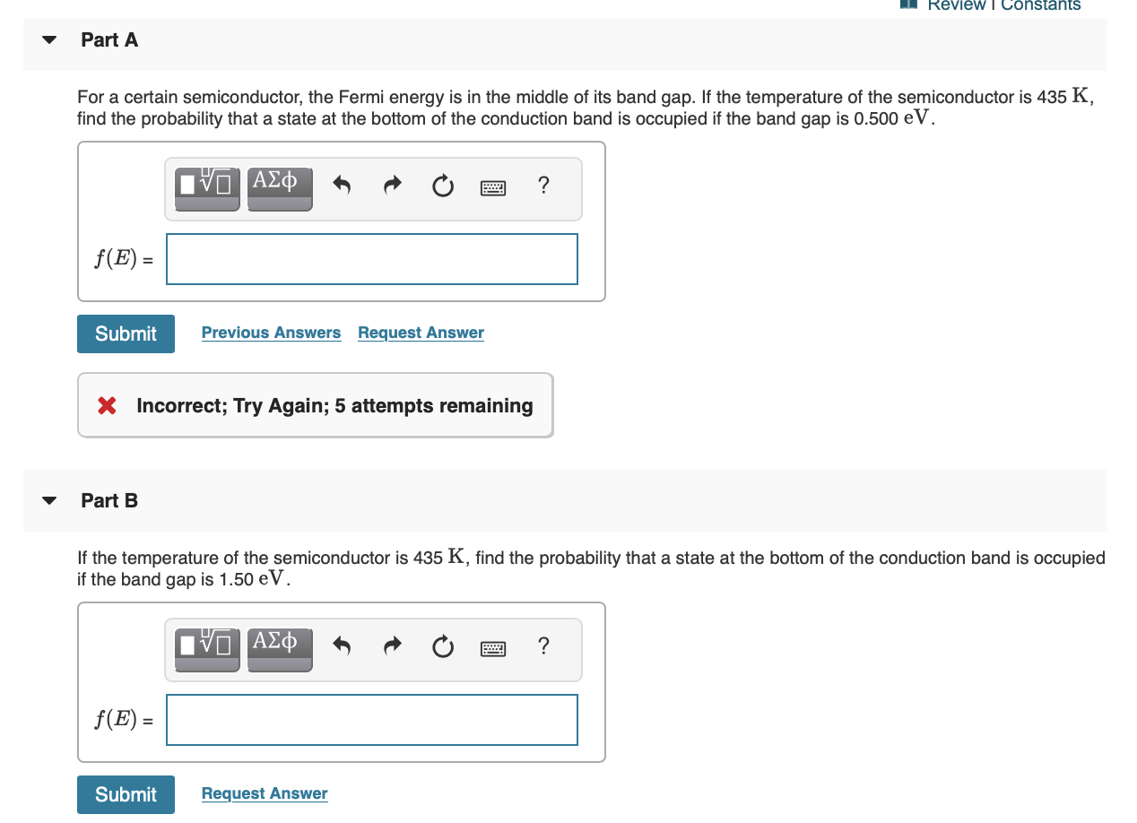 Solved Review Constants Part A For A Certain Semiconductor, | Chegg.com