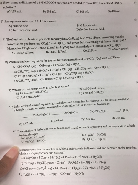 Solved How many milliliters of a 6.0 M HNO_3 solution are | Chegg.com