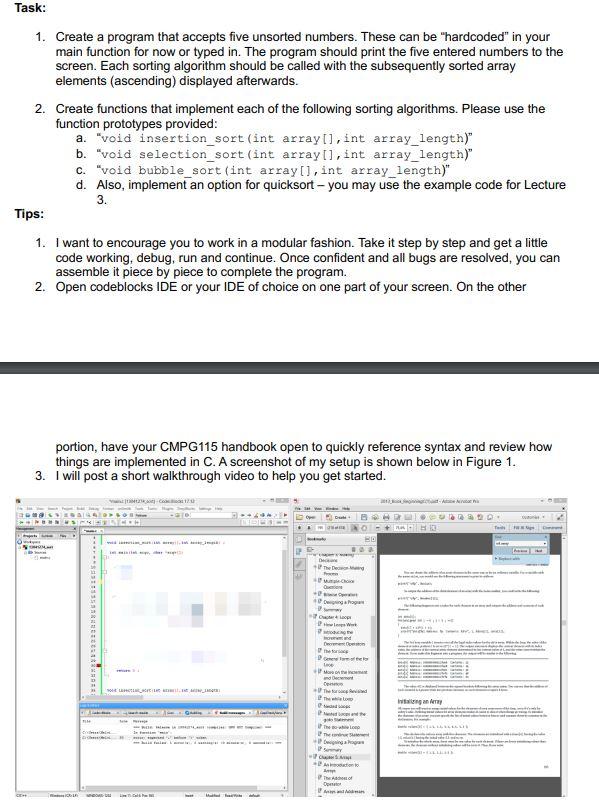 Solved Task: 1. Create a program that accepts five unsorted | Chegg.com