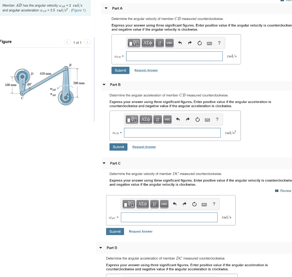 Solved Member AB has the angular velocity was = 2 rad/s and | Chegg.com
