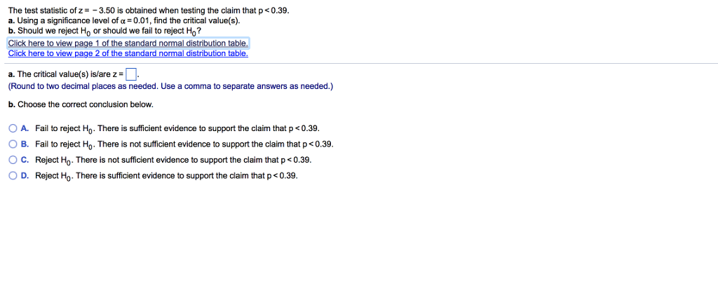 Solved The test statistic of z-3.50 is obtained when testing | Chegg.com