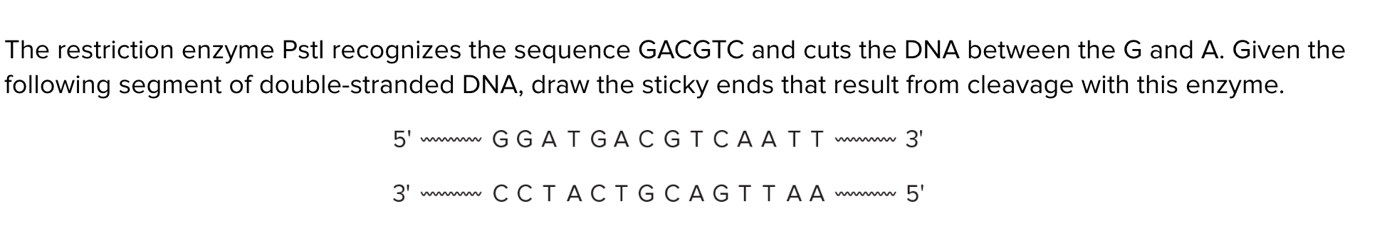 Solved The restriction enzyme Pstl recognizes the sequence | Chegg.com