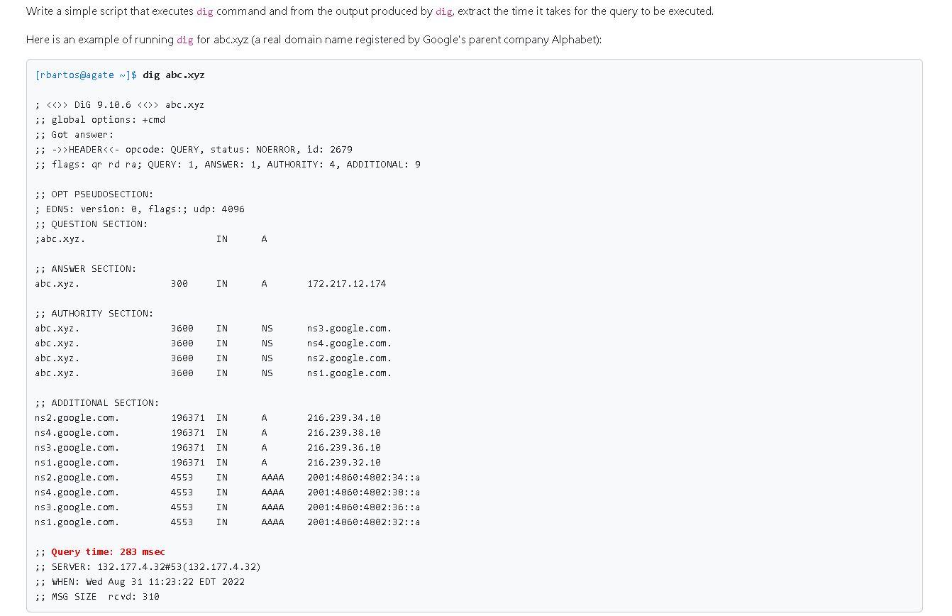Solved Write a simple script that executes dig command and