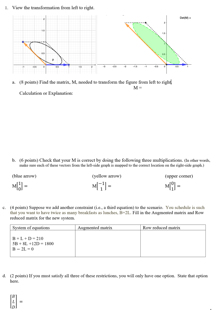 Solved 1. View the transformation from left to right. Det(M) | Chegg.com
