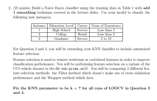 Solved 2. (25 Points) Build A Naive Bayes Classifier Using | Chegg.com