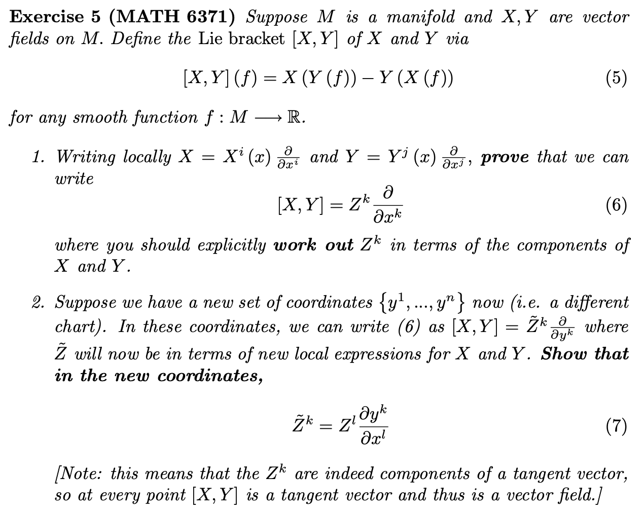 Solved Exercise 5 (MATH 6371) Suppose M is a manifold and | Chegg.com