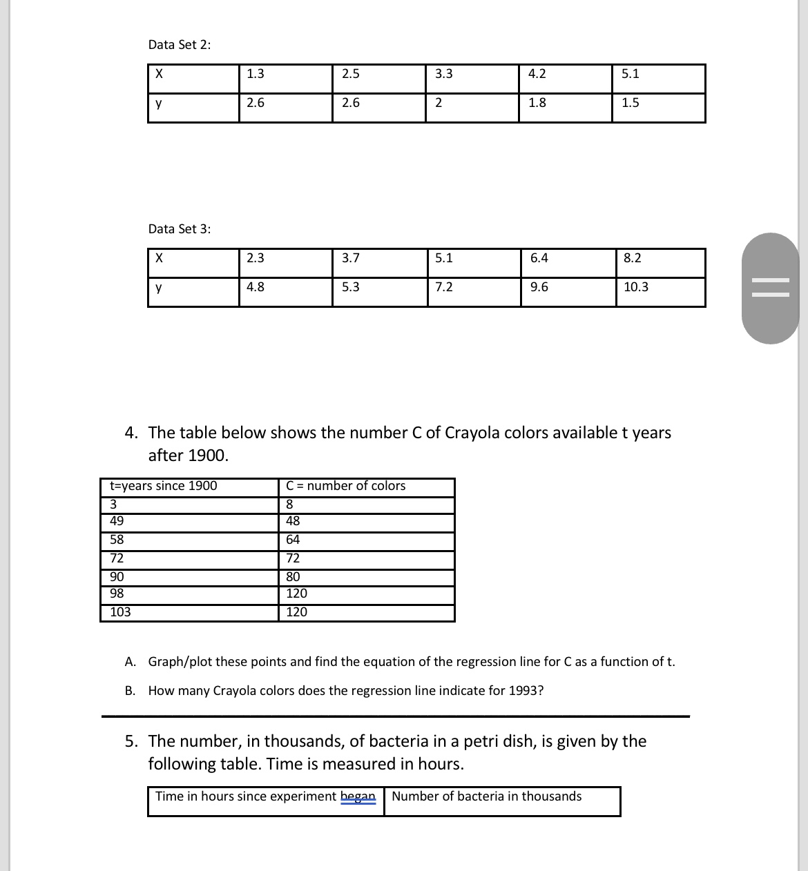 Solved For The Following Data Sets Data Sets And Chegg Com