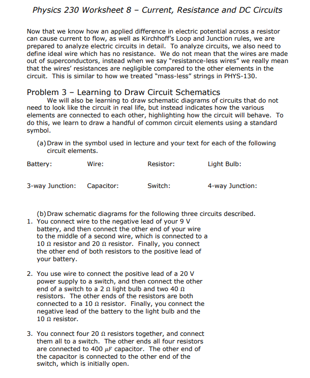 Solved Physics 230 Worksheet 8 - Current, Resistance and DC | Chegg.com