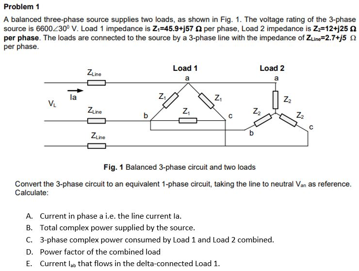 Solved Problem 1 A balanced three-phase source supplies two | Chegg.com