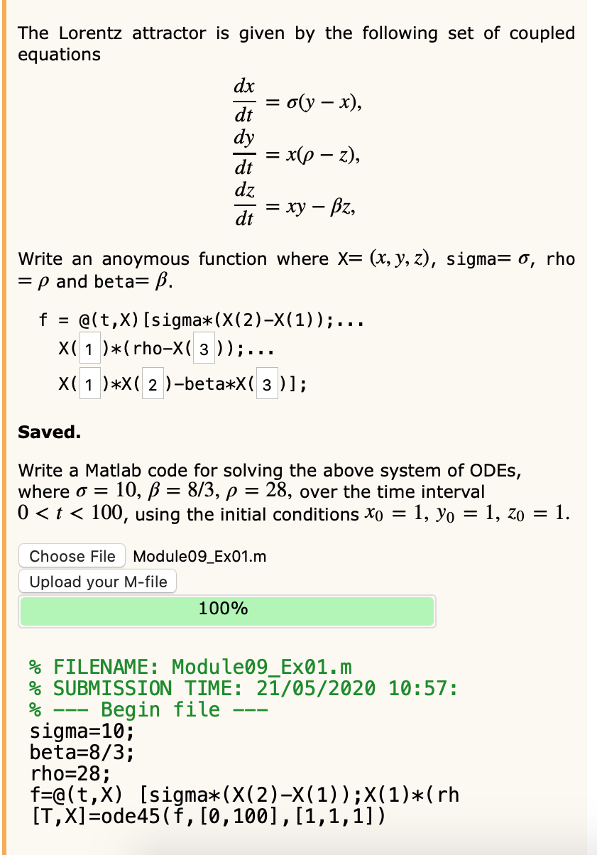 The Lorentz Attractor Is Given By The Following Set Chegg Com