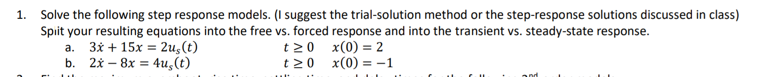 Solved 1. Solve The Following Step Response Models. (I | Chegg.com