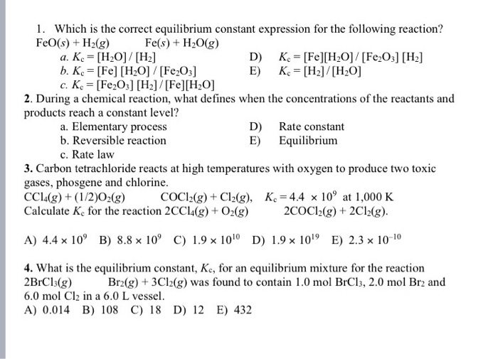 Solved 1. Which is the correct equilibrium constant | Chegg.com